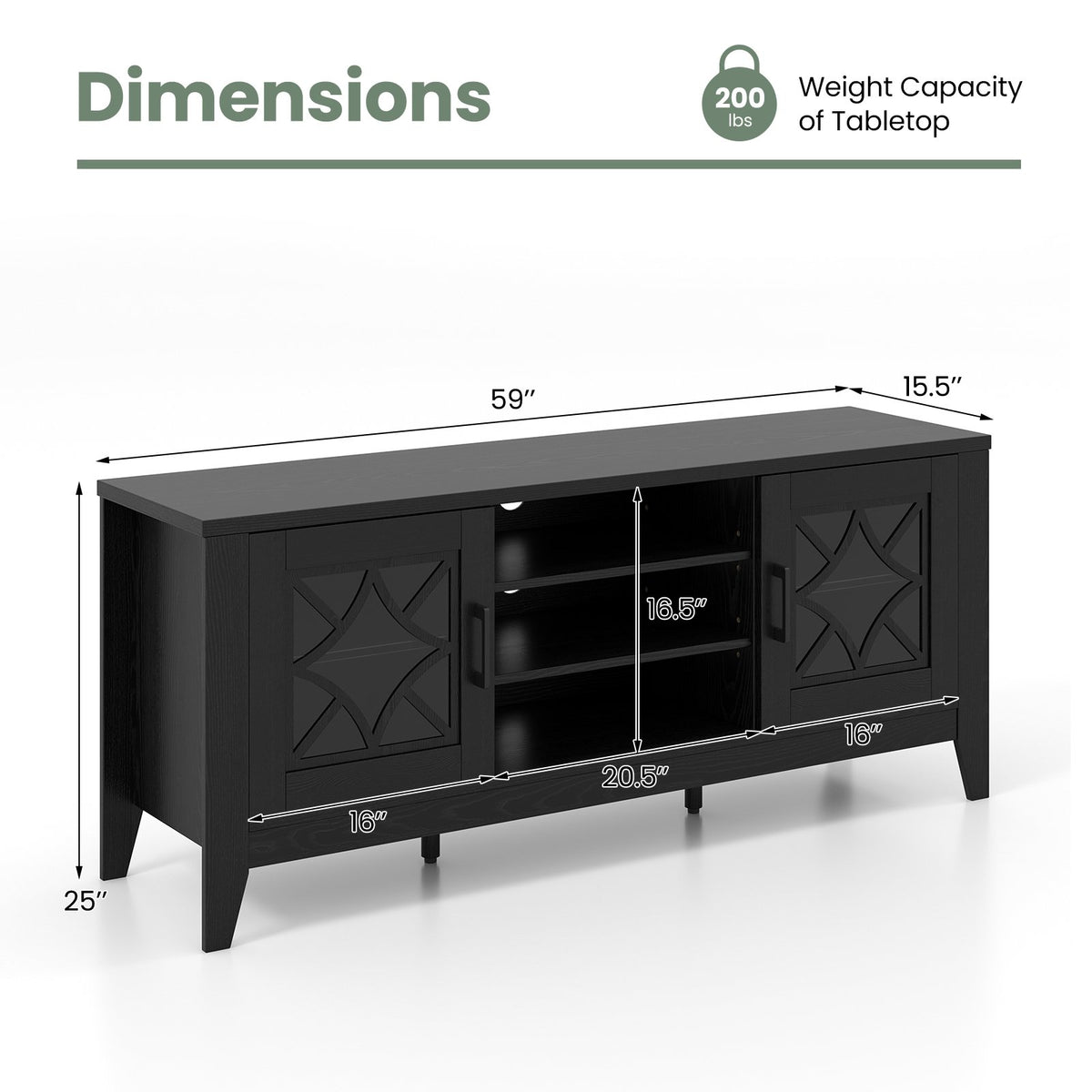 Farmhouse TV Stand for TVs Up to 65 Inches 4 Adjustable Shelves-Black view 5