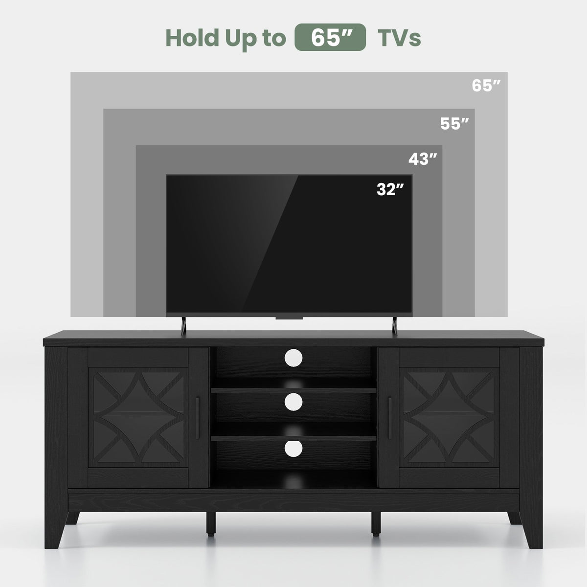 Farmhouse TV Stand for TVs Up to 65 Inches 4 Adjustable Shelves-Black view 8
