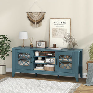 Farmhouse TV Stand for TVs Up to 65 Inches 4 Adjustable Shelves-Teal Blue view 2