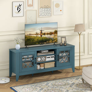 Farmhouse TV Stand for TVs Up to 65 Inches 4 Adjustable Shelves-Teal Blue view 3