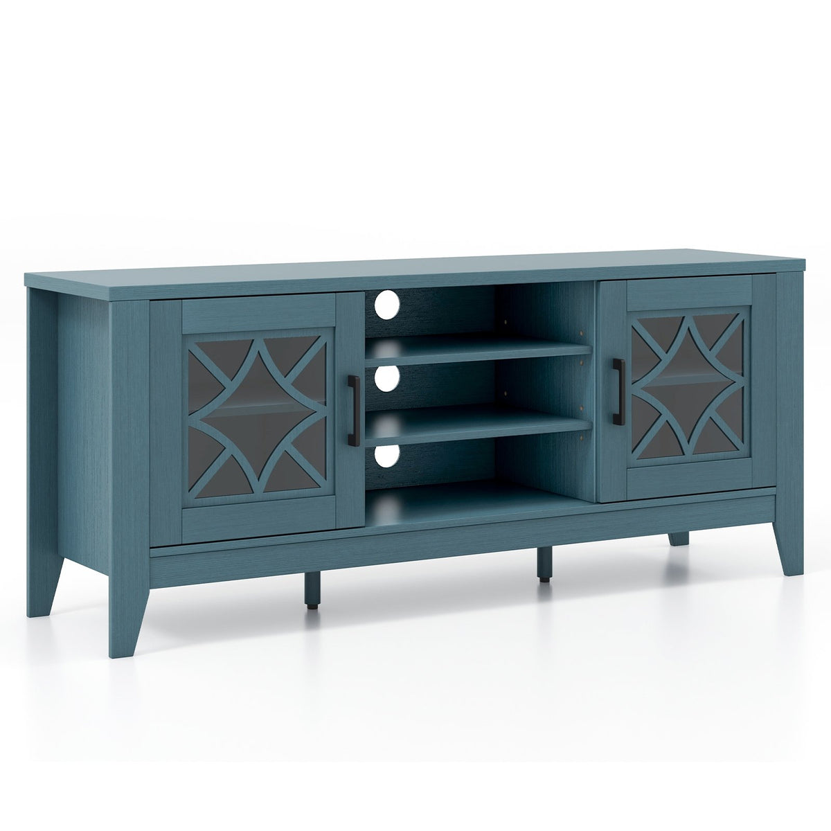 Farmhouse TV Stand for TVs Up to 65 Inches 4 Adjustable Shelves-Teal Blue view 4