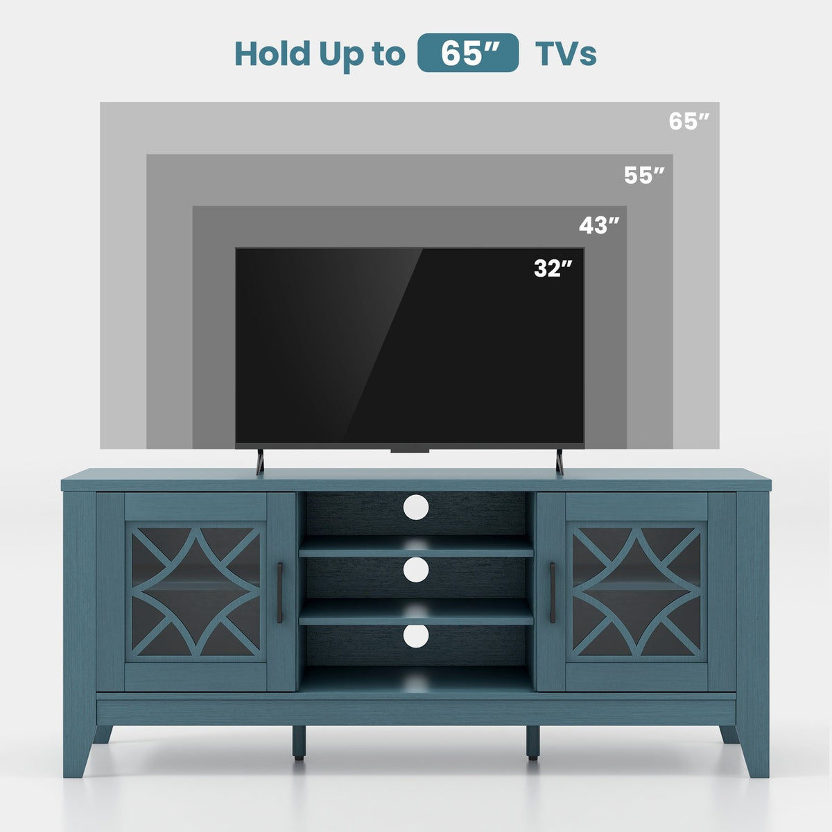 Farmhouse TV Stand for TVs Up to 65 Inches 4 Adjustable Shelves-Teal Blue view 8