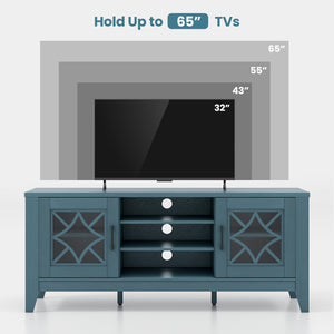 Farmhouse TV Stand for TVs Up to 65 Inches 4 Adjustable Shelves-Teal Blue view 8