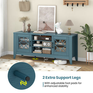 Farmhouse TV Stand for TVs Up to 65 Inches 4 Adjustable Shelves-Teal Blue view 9