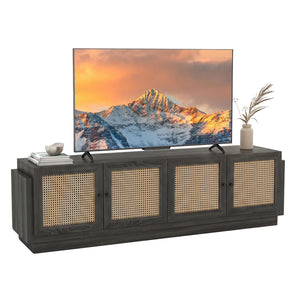 Farmhouse TV Stand for TVs up to 75 Inches with 2 Cabinets-Black