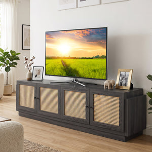 Farmhouse TV Stand for TVs up to 75 Inches with 2 Cabinets-Black view 3