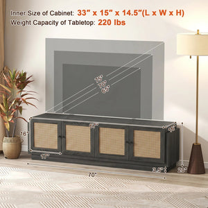 Farmhouse TV Stand for TVs up to 75 Inches with 2 Cabinets-Black view 5