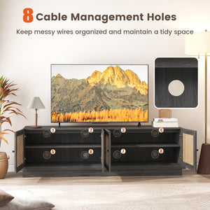 Farmhouse TV Stand for TVs up to 75 Inches with 2 Cabinets-Black view 9