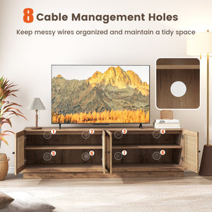Farmhouse TV Stand for TVs up to 75 Inches with 2 Cabinets-Oak view 8
