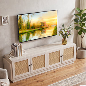 Farmhouse TV Stand for TVs up to 75 Inches with 2 Cabinets-White view 3
