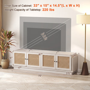Farmhouse TV Stand for TVs up to 75 Inches with 2 Cabinets-White view 5