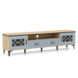 Farmhouse TV Stand for TVs up to 80 Inch with 2 Drawers-Oak and Gray view 4
