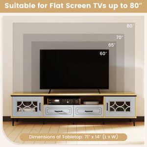 Farmhouse TV Stand for TVs up to 80 Inch with 2 Drawers-Oak and Gray view 6