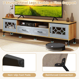 Farmhouse TV Stand for TVs up to 80 Inch with 2 Drawers-Oak and Gray view 7