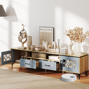 Farmhouse TV Stand for TVs up to 80 Inch with 2 Drawers-Oak and Gray view 8