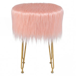 Faux Fur Vanity Stool Chair with Metal Legs for Bedroom and Living Room-Pink view 4