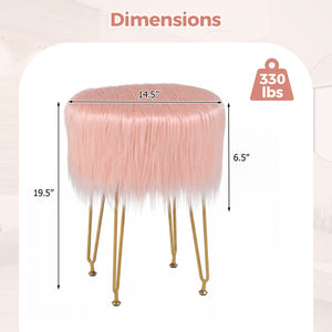 Faux Fur Vanity Stool Chair with Metal Legs for Bedroom and Living Room-Pink view 5
