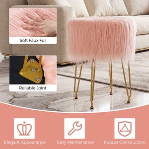 Faux Fur Vanity Stool Chair with Metal Legs for Bedroom and Living Room-Pink view 7