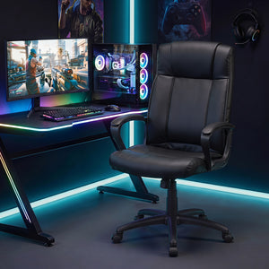Faux Leather Office Chair Computer Desk Chair with Rocking Function-Black view 3