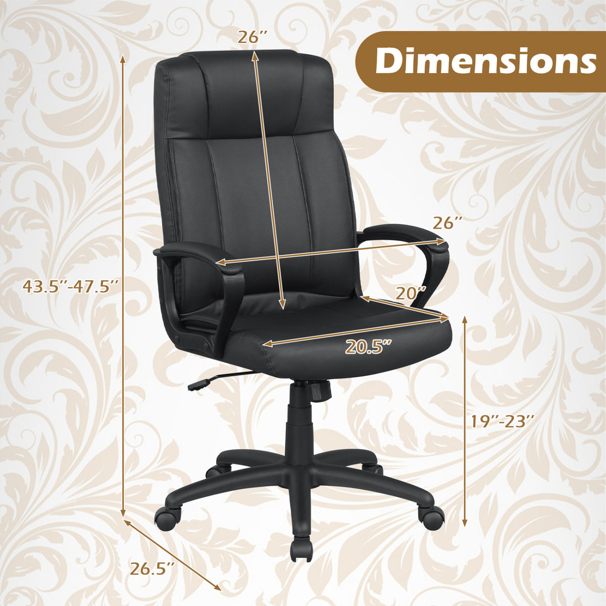 Faux Leather Office Chair Computer Desk Chair with Rocking Function-Black view 4