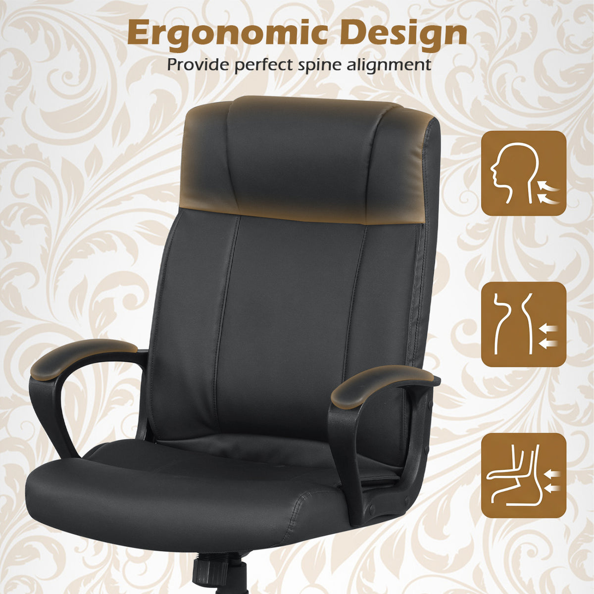 Faux Leather Office Chair Computer Desk Chair with Rocking Function-Black view 6