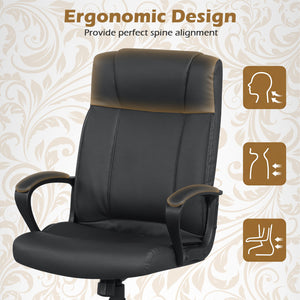 Faux Leather Office Chair Computer Desk Chair with Rocking Function-Black view 6