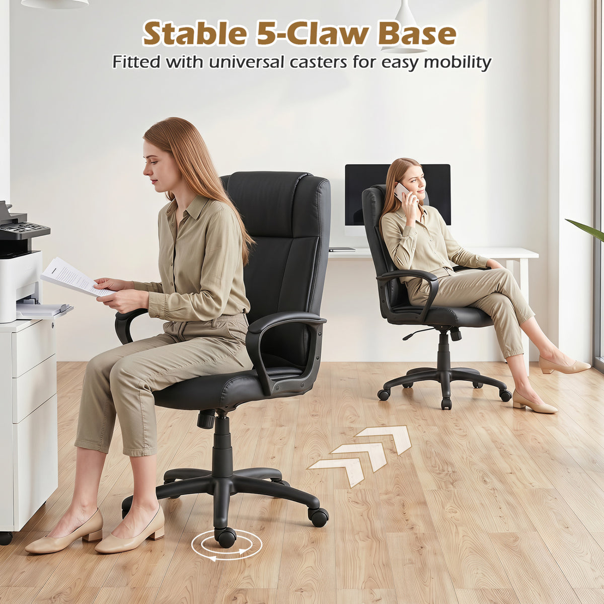 Faux Leather Office Chair Computer Desk Chair with Rocking Function-Black view 8