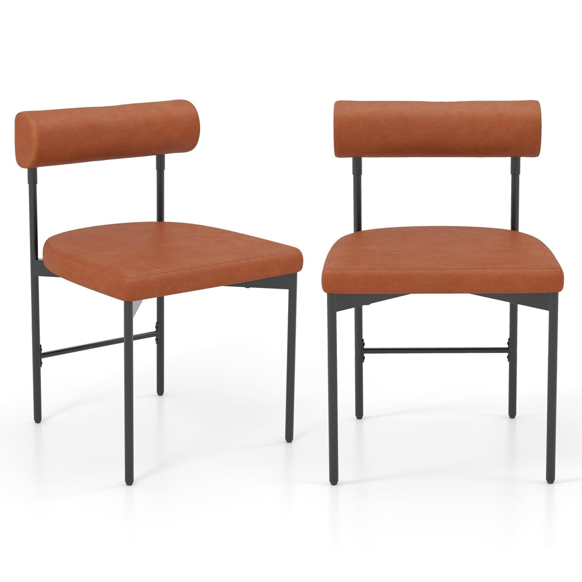 Faux Leather Upholstered Kitchen Side Chair Set of 2 with Curved and Padded Backrest-Brown