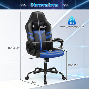 Faux Leather Upholstered Office Chair with Removable Head Pillow and Rocking Function-Blue view 4