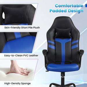Faux Leather Upholstered Office Chair with Removable Head Pillow and Rocking Function-Blue view 7