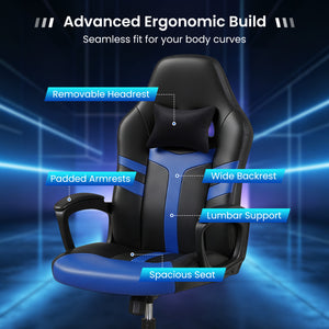 Faux Leather Upholstered Office Chair with Removable Head Pillow and Rocking Function-Blue view 8