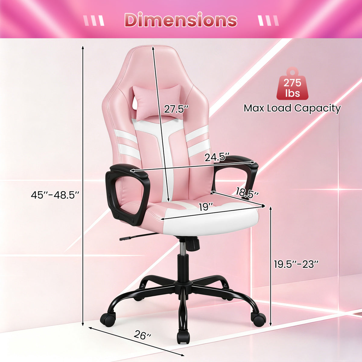 Faux Leather Upholstered Office Chair with Removable Head Pillow and Rocking Function-Pink view 4