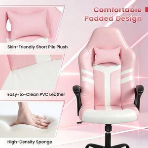 Faux Leather Upholstered Office Chair with Removable Head Pillow and Rocking Function-Pink view 6