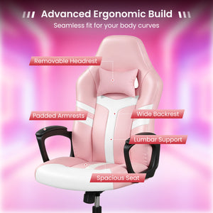 Faux Leather Upholstered Office Chair with Removable Head Pillow and Rocking Function-Pink view 7