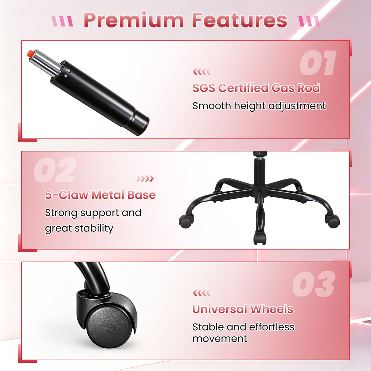 Faux Leather Upholstered Office Chair with Removable Head Pillow and Rocking Function-Pink view 8