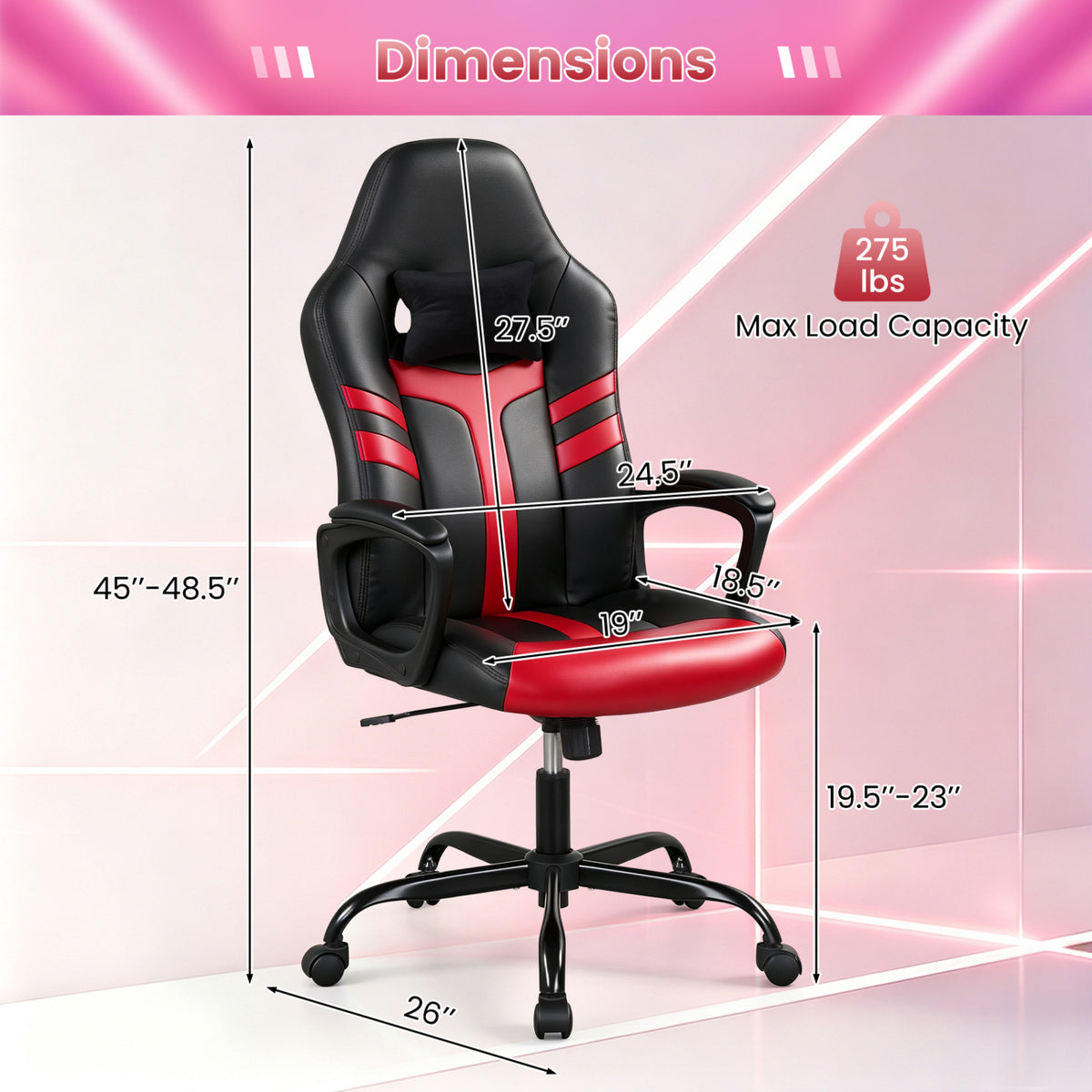 Faux Leather Upholstered Office Chair with Removable Head Pillow and Rocking Function-Red view 4