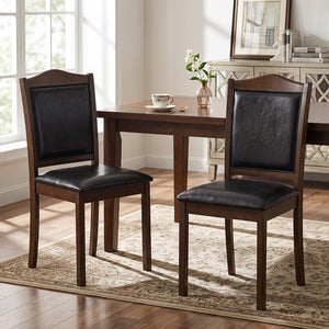 Faux Leather Upholstered Wooden Farmhouse Dining Chairs Set of 2-Walnut view 2