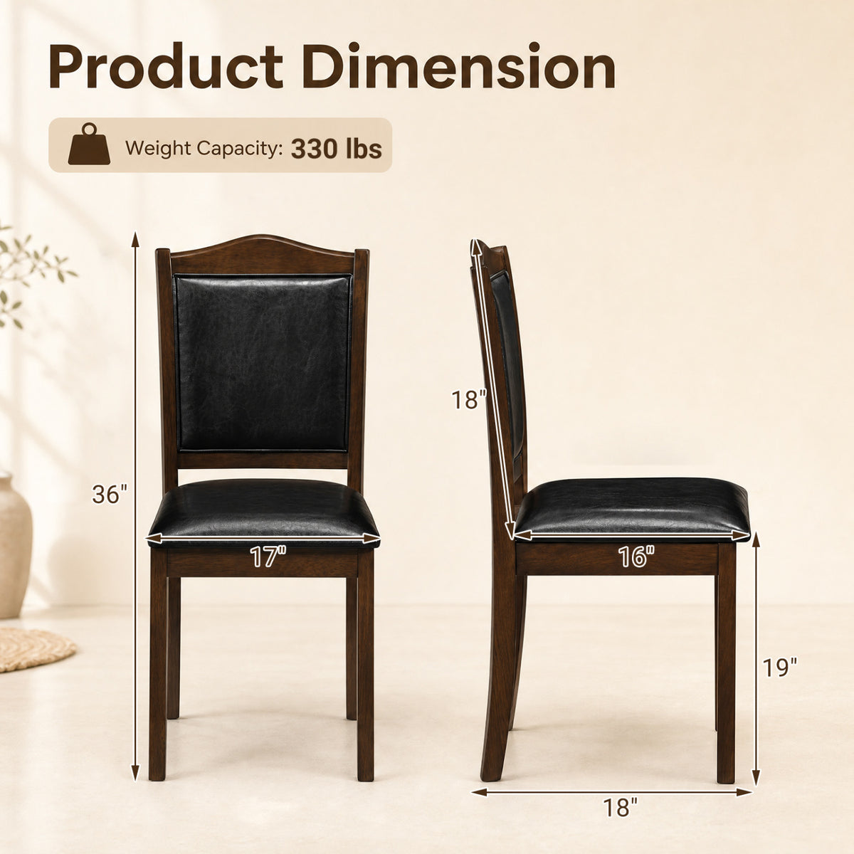 Faux Leather Upholstered Wooden Farmhouse Dining Chairs Set of 4-Walnut view 4