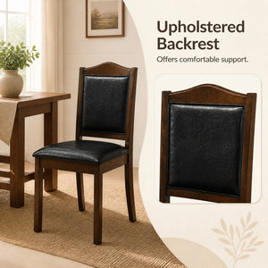 Faux Leather Upholstered Wooden Farmhouse Dining Chairs Set of 4-Walnut view 7