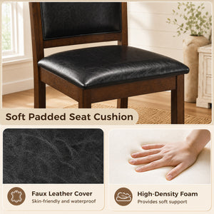 Faux Leather Upholstered Wooden Farmhouse Dining Chairs Set of 4-Walnut view 8