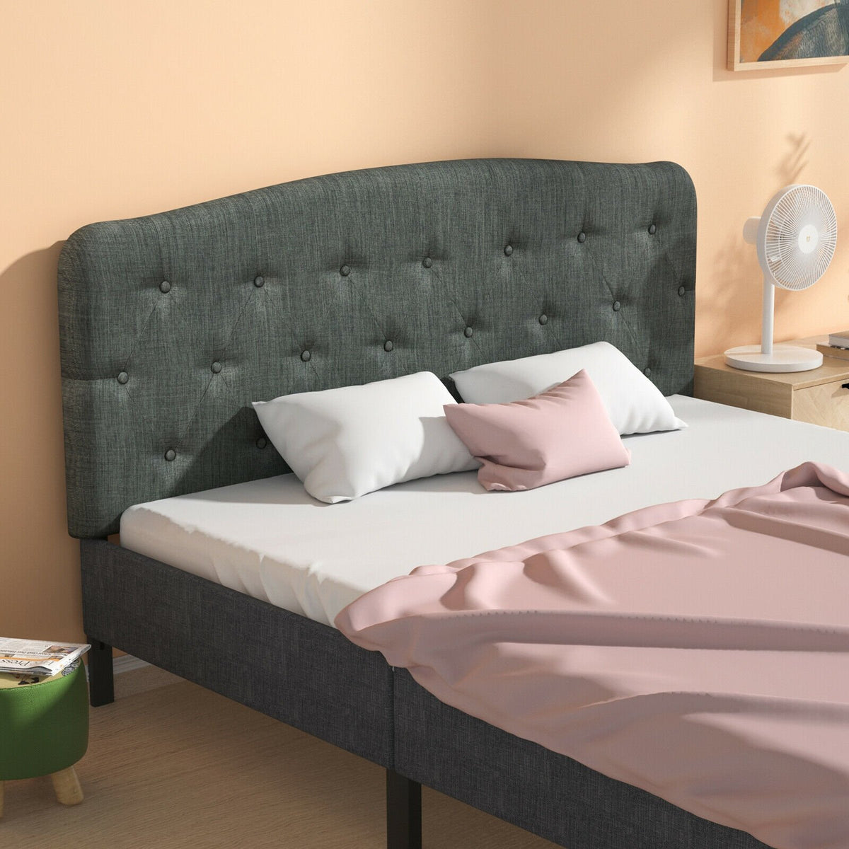 Faux Linen Headboard with Adjustable Heights-Dark Gray view 2