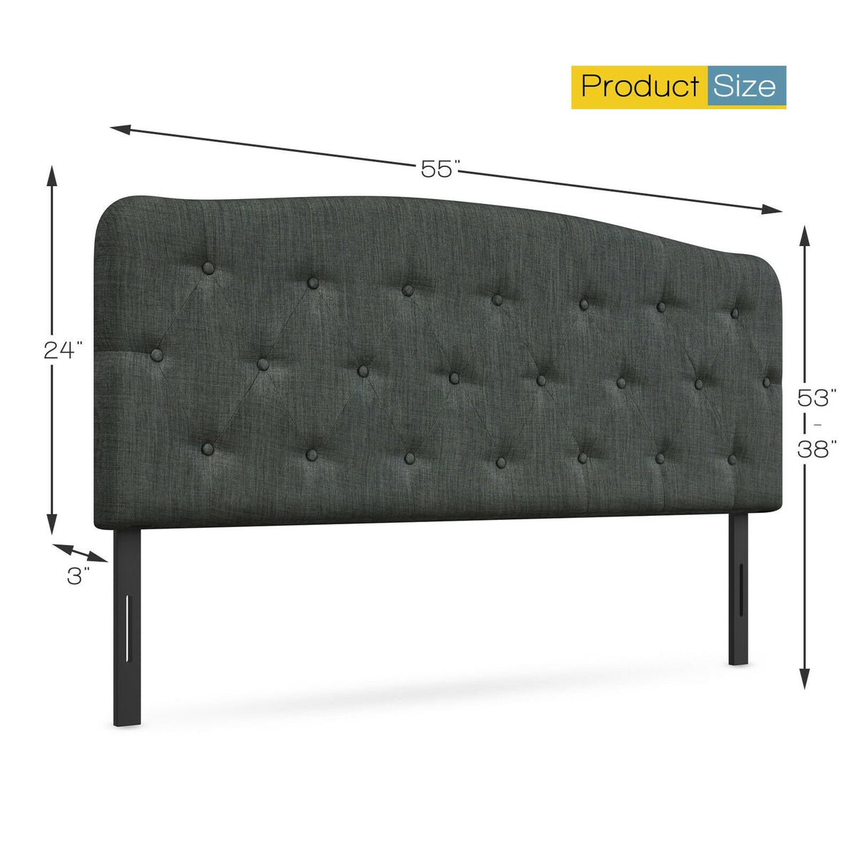 Faux Linen Headboard with Adjustable Heights-Dark Gray view 5