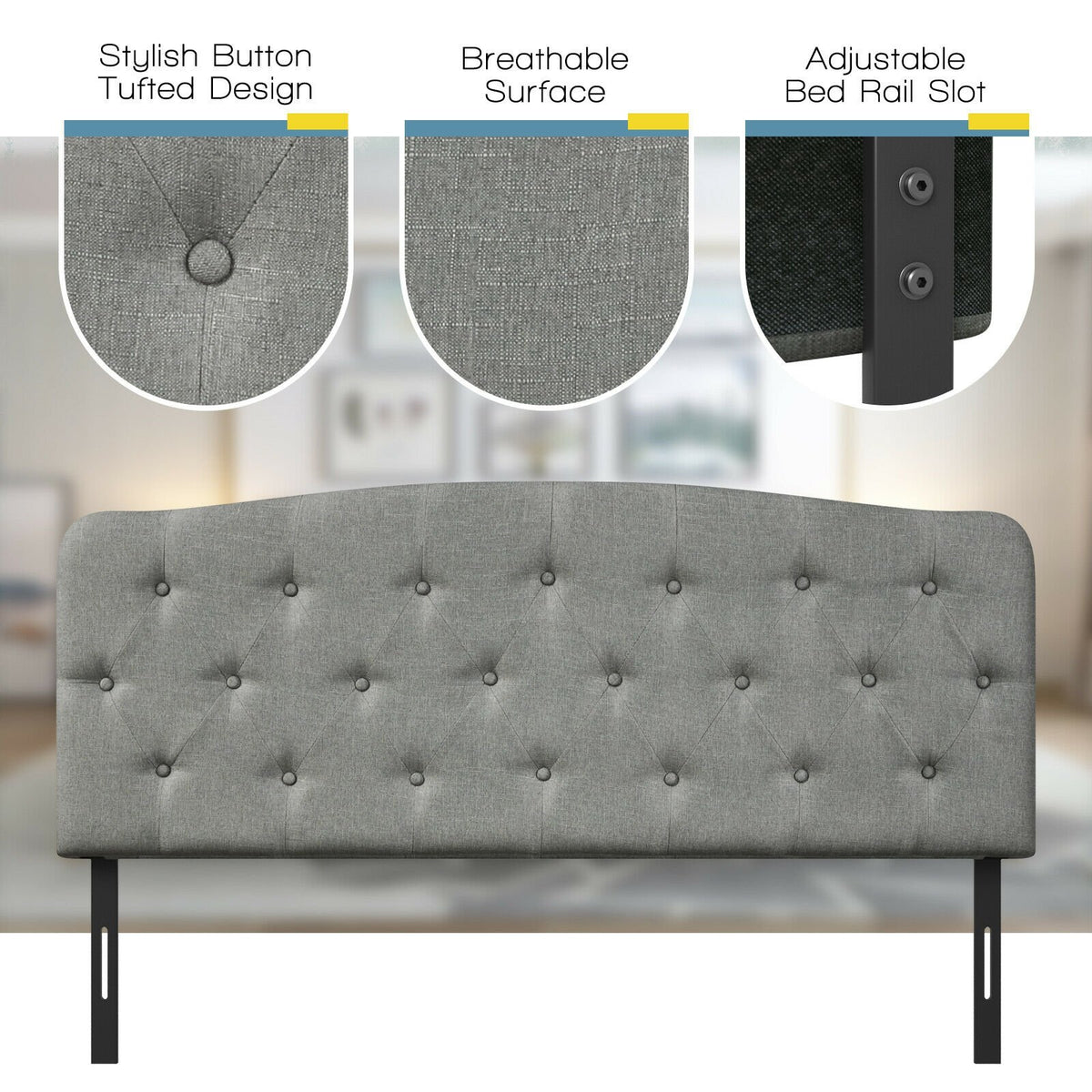 Faux Linen Headboard with Adjustable Heights-Light Gray view 7
