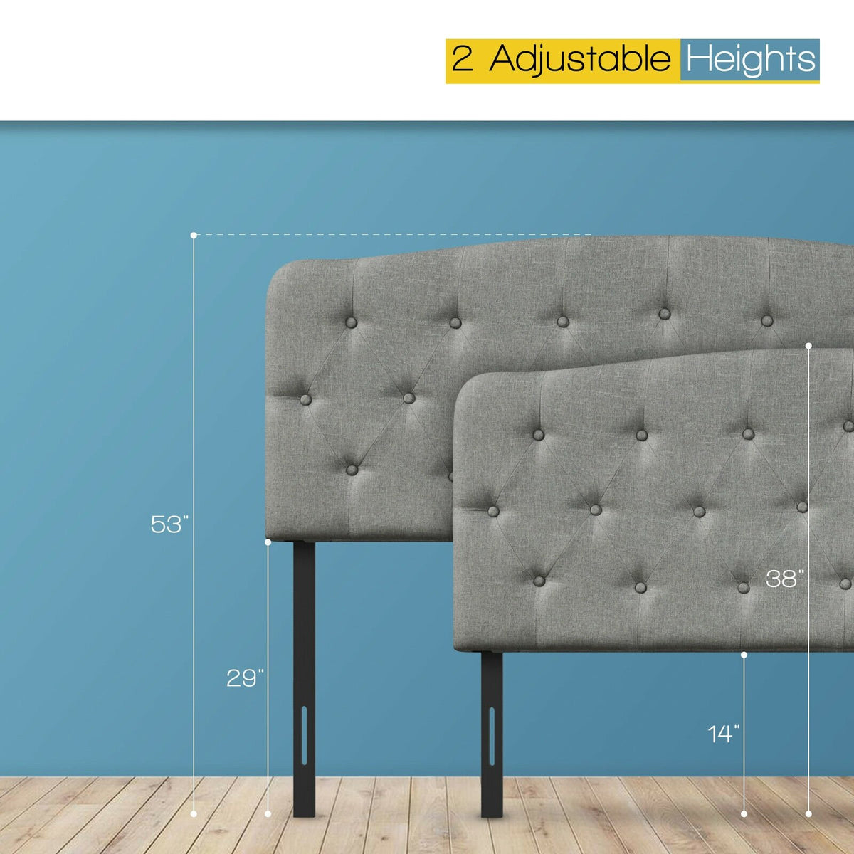 Faux Linen Headboard with Adjustable Heights-Light Gray view 8