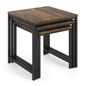 Faux Marble Nesting Table with Metal Frame Set of 3-Rustic Brown view 4