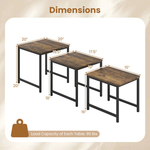 Faux Marble Nesting Table with Metal Frame Set of 3-Rustic Brown view 5