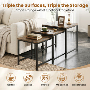 Faux Marble Nesting Table with Metal Frame Set of 3-Rustic Brown view 6