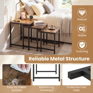 Faux Marble Nesting Table with Metal Frame Set of 3-Rustic Brown view 7
