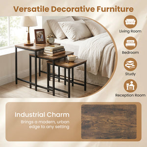 Faux Marble Nesting Table with Metal Frame Set of 3-Rustic Brown view 9