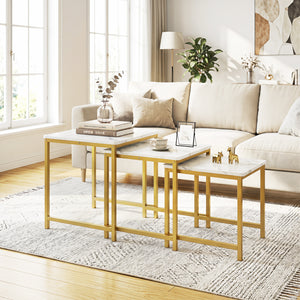 Faux Marble Nesting Table with Metal Frame Set of 3-White view 2